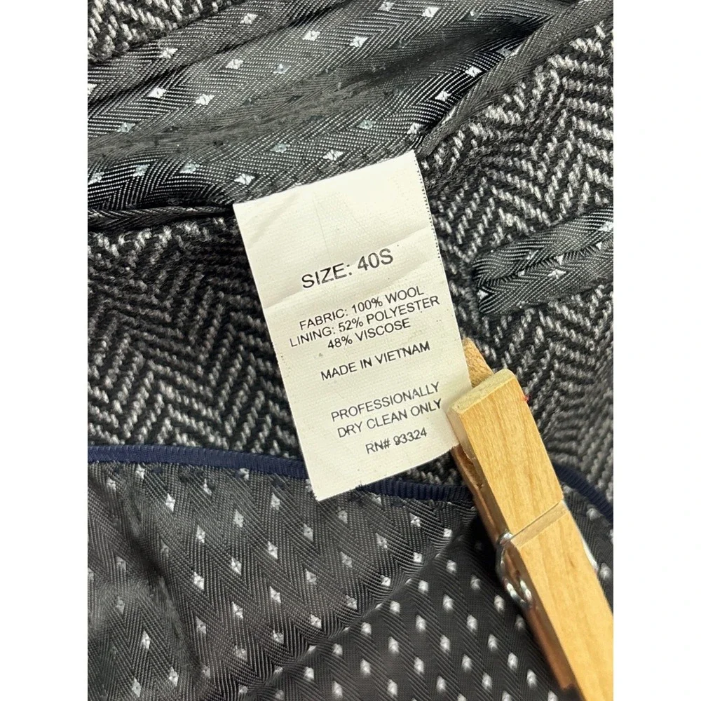 Adolfo 40S Gray Black Herringbone Tweed Lambswool Blazer Jacket Sport Suit Coat